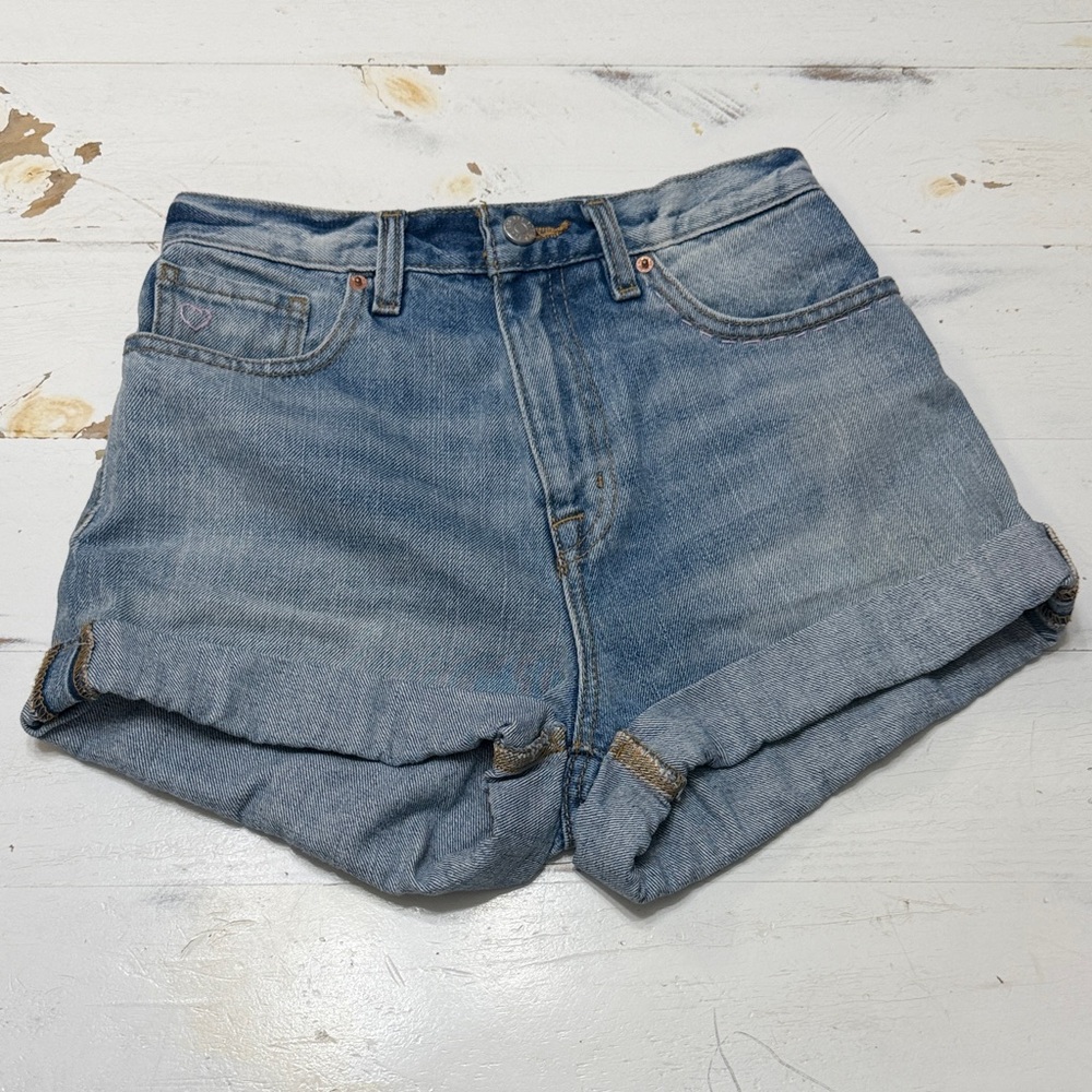 BDG Mom High Rise Light Blue Cuffed Jean Shorts